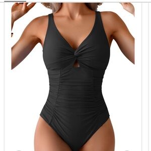 Elegant Black Twist-Front One-Piece Swimsuit